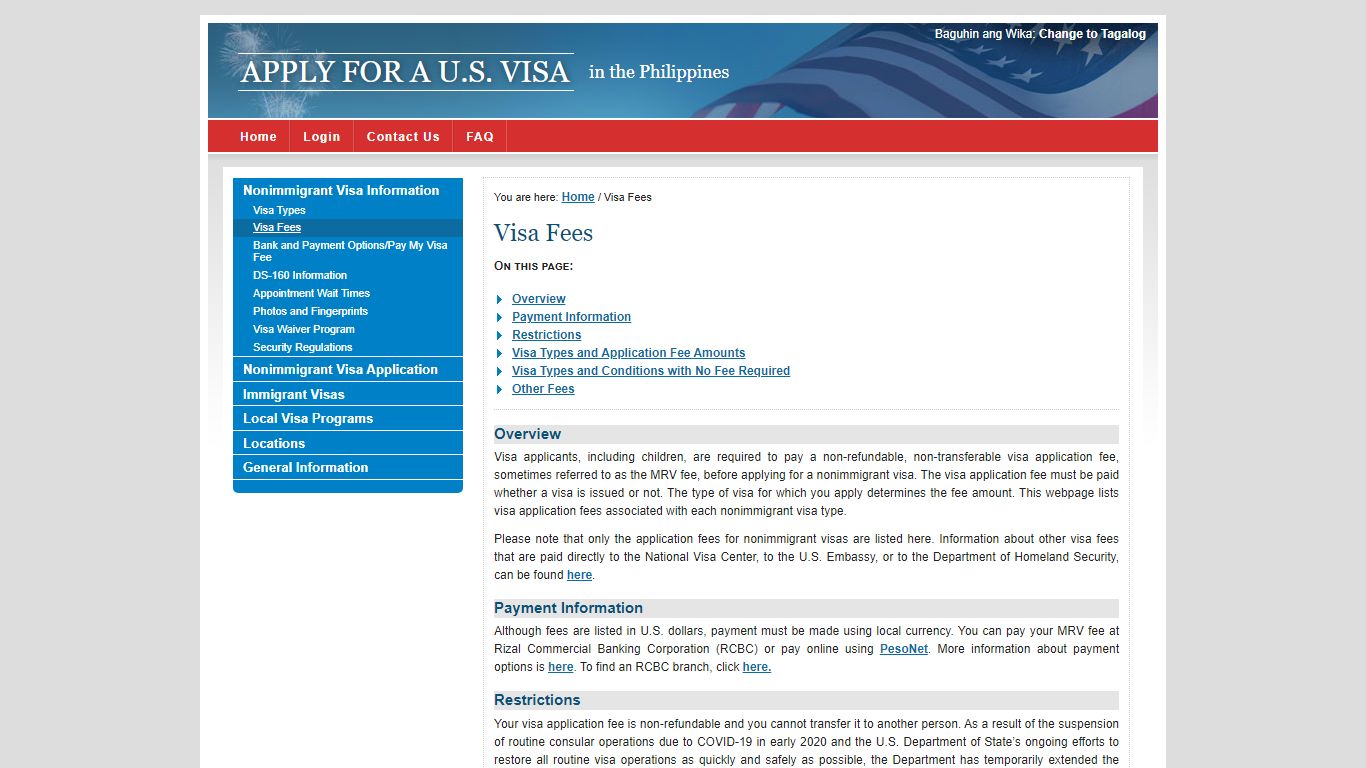 Apply for a U.S. Visa | Visa Fees - Philippines (English) - USTravelDocs