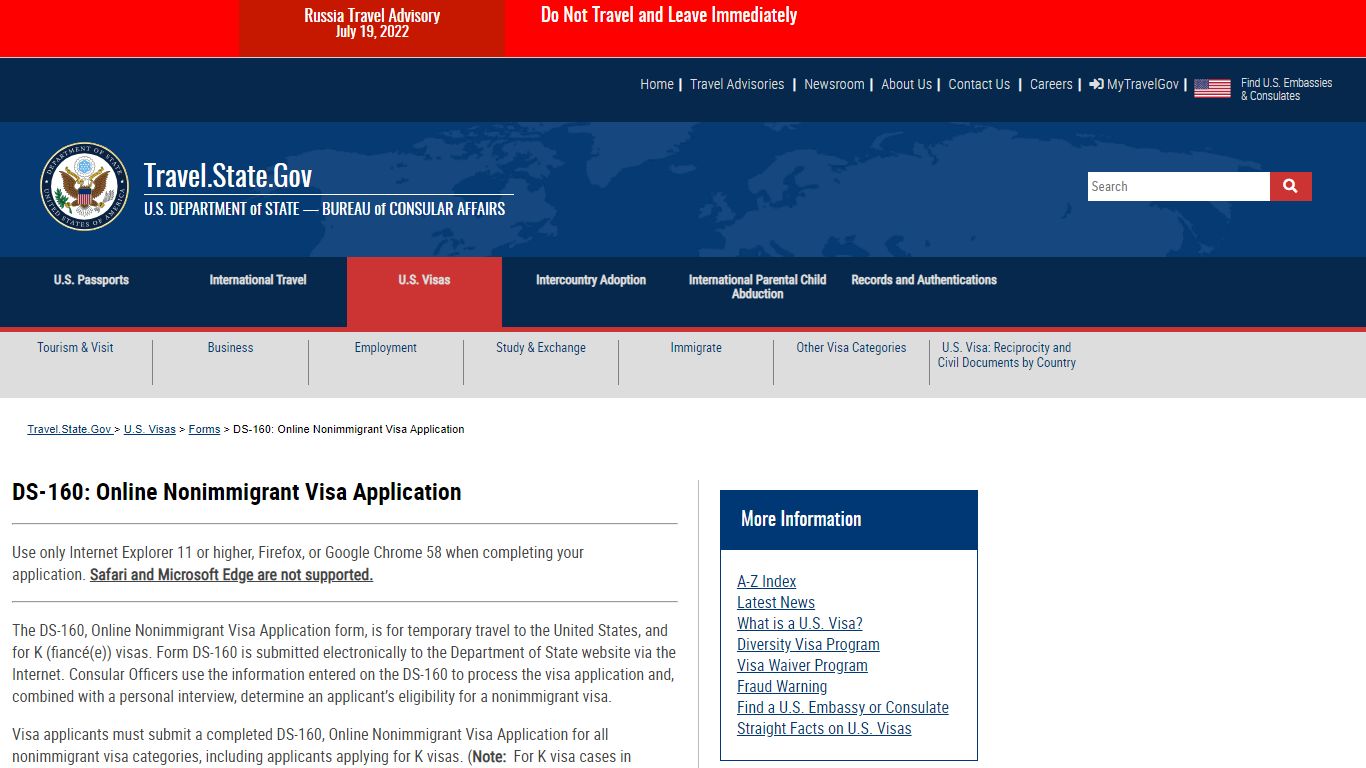 DS-160: Online Nonimmigrant Visa Application - United States Department ...